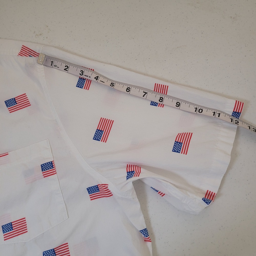 Mad Engine XXL Button Down Shirt White American Flag Print Short Sleeve Cotton - Picture 4 of 8